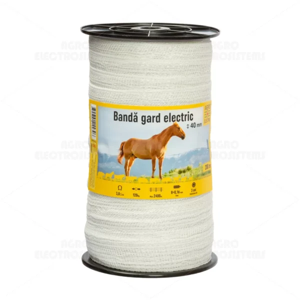 Bandă gard electric - 40 mm - 200 m - 120 kg - 3,8 Ω/m