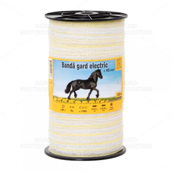 Bandă gard electric - 40 mm - 200 m - 120 kg - 0,38 Ω/m