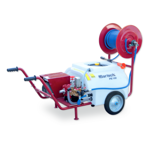 Atomizor 100l cu motor electric monofazat 1,5 kw, tambur și furtun de presiune 25m, 8mm, 75 bar